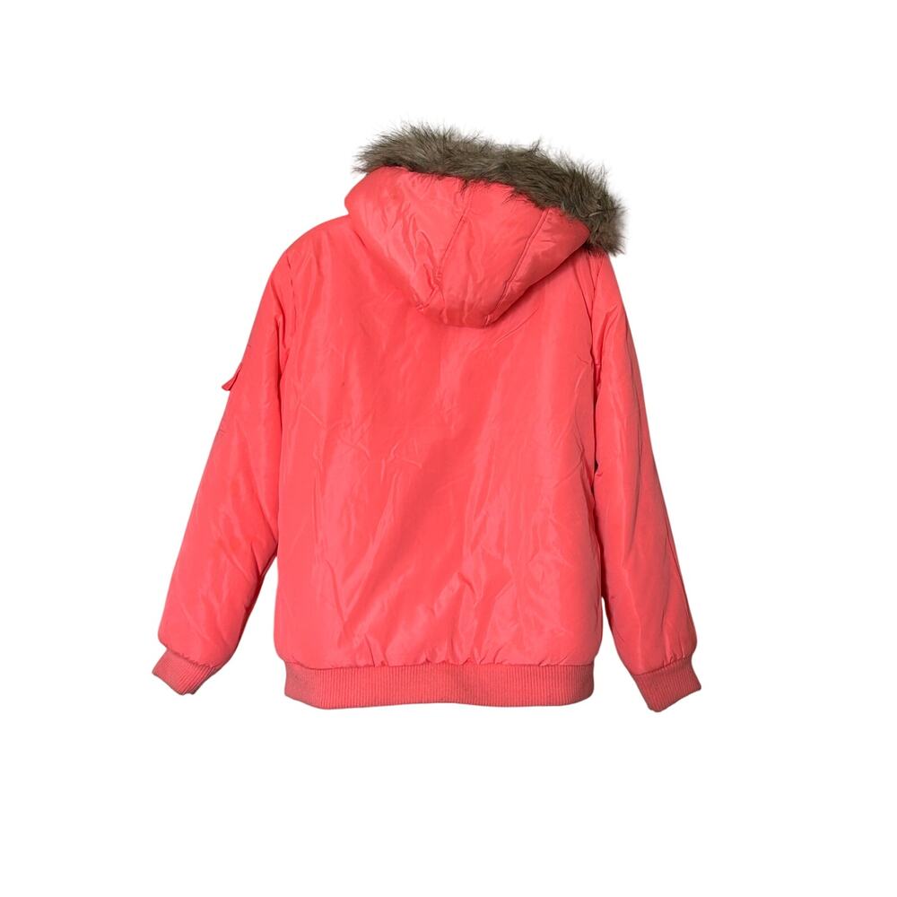 Justice Girls peach faux Fur Hooded Full Zip Puffer Jacket Coat Size 16 18 - Picture 3 of 12